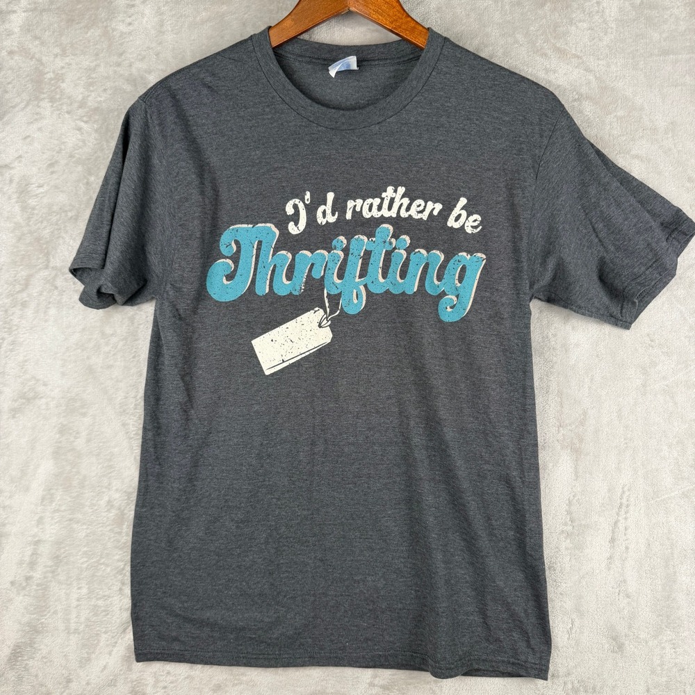 Id Rather Be Thrifting Graphic T-Shirt Charcoal Grey M‎